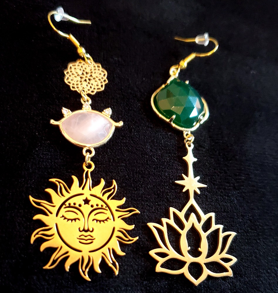 boucle oreille soleil quartz oeil de chat